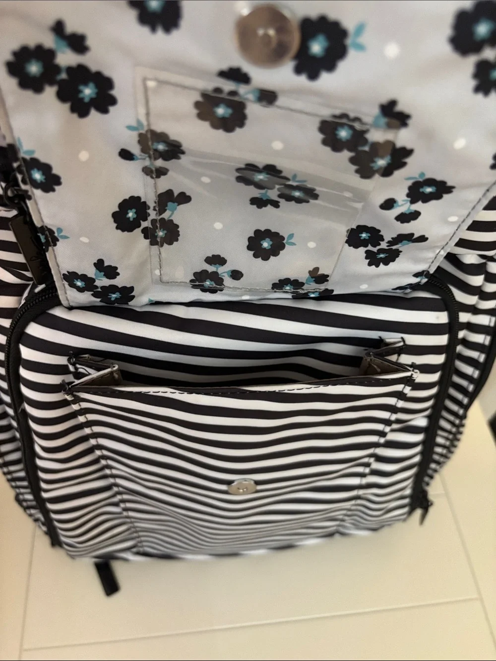 Ju-Ju-Be Black & White Striped Diaper Backpack
